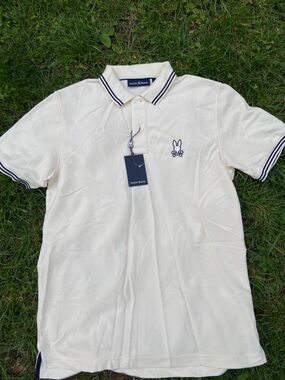 Psycho Bunny Cream Polo with Navy Tipping